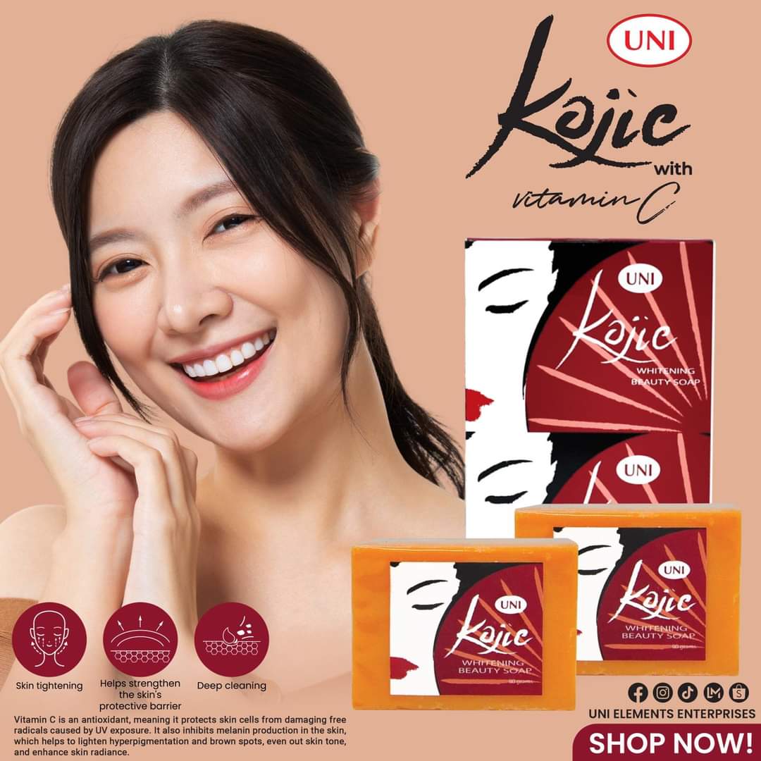 Picture of Kojic Whitening Soap with Vitamin C permanent whitening (Men & Women) face and body soap for instant result of popular Philippine's Uni brand 90 gm,  Lightening, Instant whitening, tan removal, pigmentation reducing soap bar