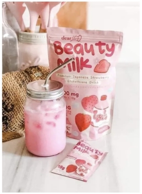 Picture of Japanese 50,000 mg Beauty Milk Collagen Drink (Strawberry Flavor) in 10 * 18gm sachet tripeptide Collagen drink Glutathione drink 180gm