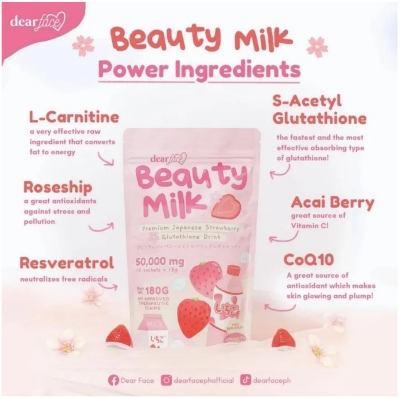 Picture of Japanese 50,000 mg Beauty Milk Collagen Drink (Strawberry Flavor) in 10 * 18gm sachet tripeptide Collagen drink Glutathione drink 180gm