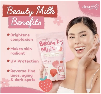 Picture of Japanese 50,000 mg Beauty Milk Collagen Drink (Strawberry Flavor) in 10 * 18gm sachet tripeptide Collagen drink Glutathione drink 180gm