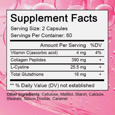 Picture of 30 or 60 capsules of GEN.CELL Glutathione Collagen for Youthful skin, nail and hair