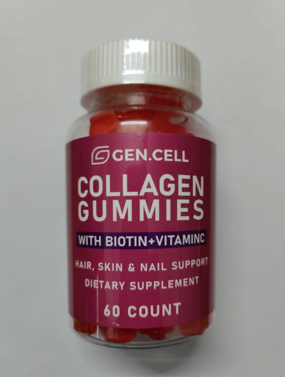 Picture of Collagen Gummies with Biotin and Vitamin C, Gen.Cell Brand, Promotes Skin elasticity and hydration, strengthens hair & nails, improve join health & flexibility, aids muscle recovery, boosts metabolism, supports heart & liver health