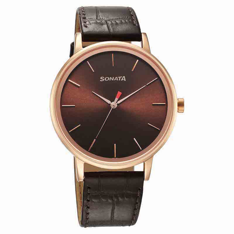 Picture of Sonata Quartz Analog Black Dial Black Leather Strap Watch For Women
