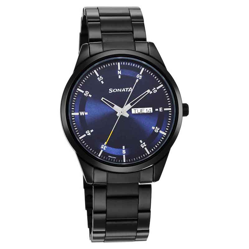 Picture of Sonata Quartz Analog Black Dial Black Leather Strap Watch For Women