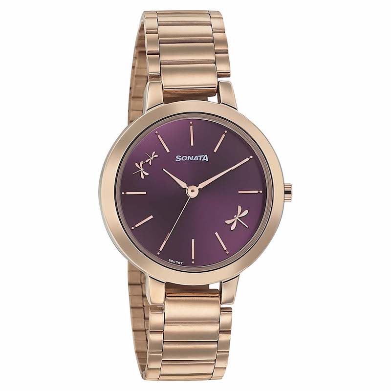 Picture of Sonata Pink Round Dial Rose Gold Strap Watch For Ladies