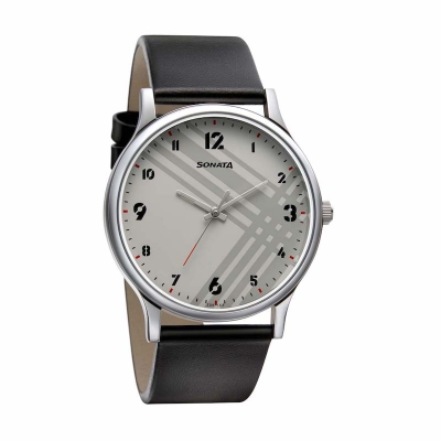 Picture of Sonata Blue Round Dial Silver Strap Watch For Gents