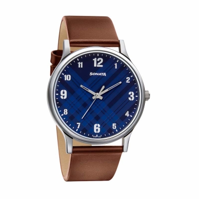 Picture of Sonata Black Round Dial Blue Strap Watch For Gents