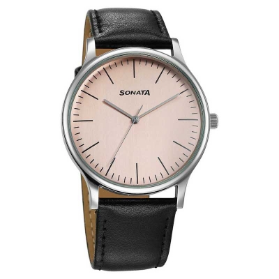Picture of Sonata Black Round Dial Silver Strap Watch For Gents