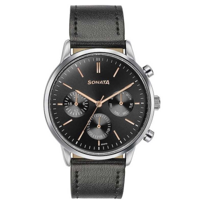 Picture of Sonata Blue Round Dial Beige Strap Watch For Gents