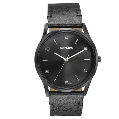 Picture of Sonata White Round Dial Beige Strap Watch For Gents