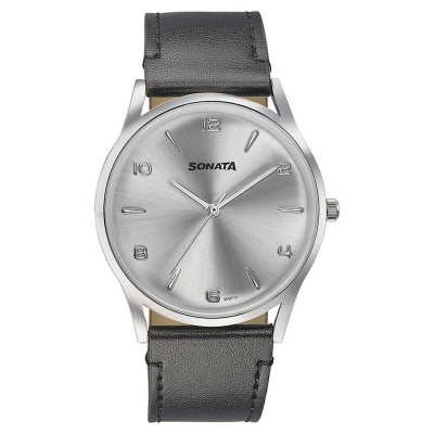 Picture of Sonata Grey Round Dial Black Strap Watch For Gents