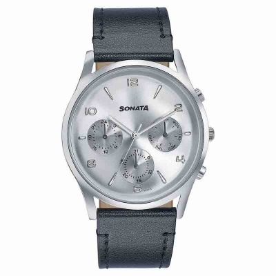 Picture of Sonata Quartz Analog Blue Round Dial Silver Stainless Steel Strap Watch For Men