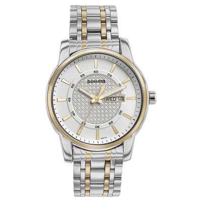 Picture of Sonata Quartz Analog Golden Dial Two Toned Stainless Steel Strap Watch For Men