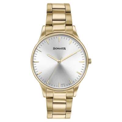 Picture of Sonata Quartz Multifunction Pink Dial Two Toned Stainless Steel Strap Watch For Men