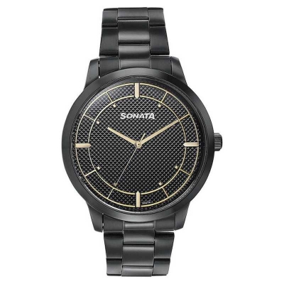 Picture of Sonata Blue Round Dial Black Strap Watch For Gents