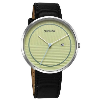 Picture of Sonata Quartz Multifunction Green Dial Green Leather Strap Watch For Men