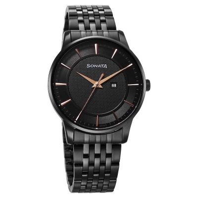 Picture of Sonata Quartz Multifunction Silver Dial Brown Leather Strap Watch For Men