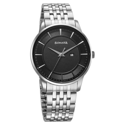Picture of Sonata Pink Round Dial Black Strap Watch For Gents