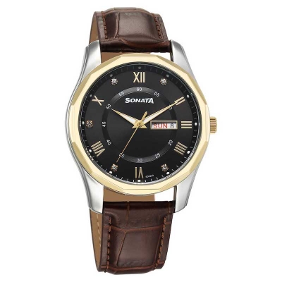 Picture of Sonata Aspire Quartz Analog Black Dial Leather Strap Watch for Men