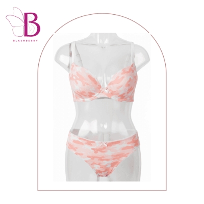 Picture of Women's Pink Camouflage Lingerie Set – Push Up Underwire Bra & Hipster Panty – Sexy 2-Piece Printed Underwear Set