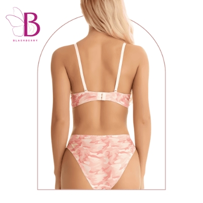 Picture of Women's Pink Camouflage Lingerie Set – Push Up Underwire Bra & Hipster Panty – Sexy 2-Piece Printed Underwear Set