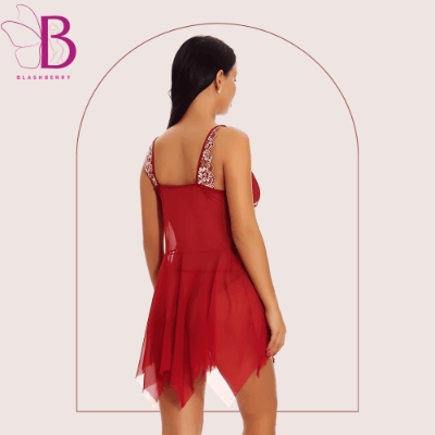 Picture of Lingerie for Women Lace Baby doll Sexy Chemise V Neck Mesh Sleepwear Stitching Irregular Suspender Nightdress