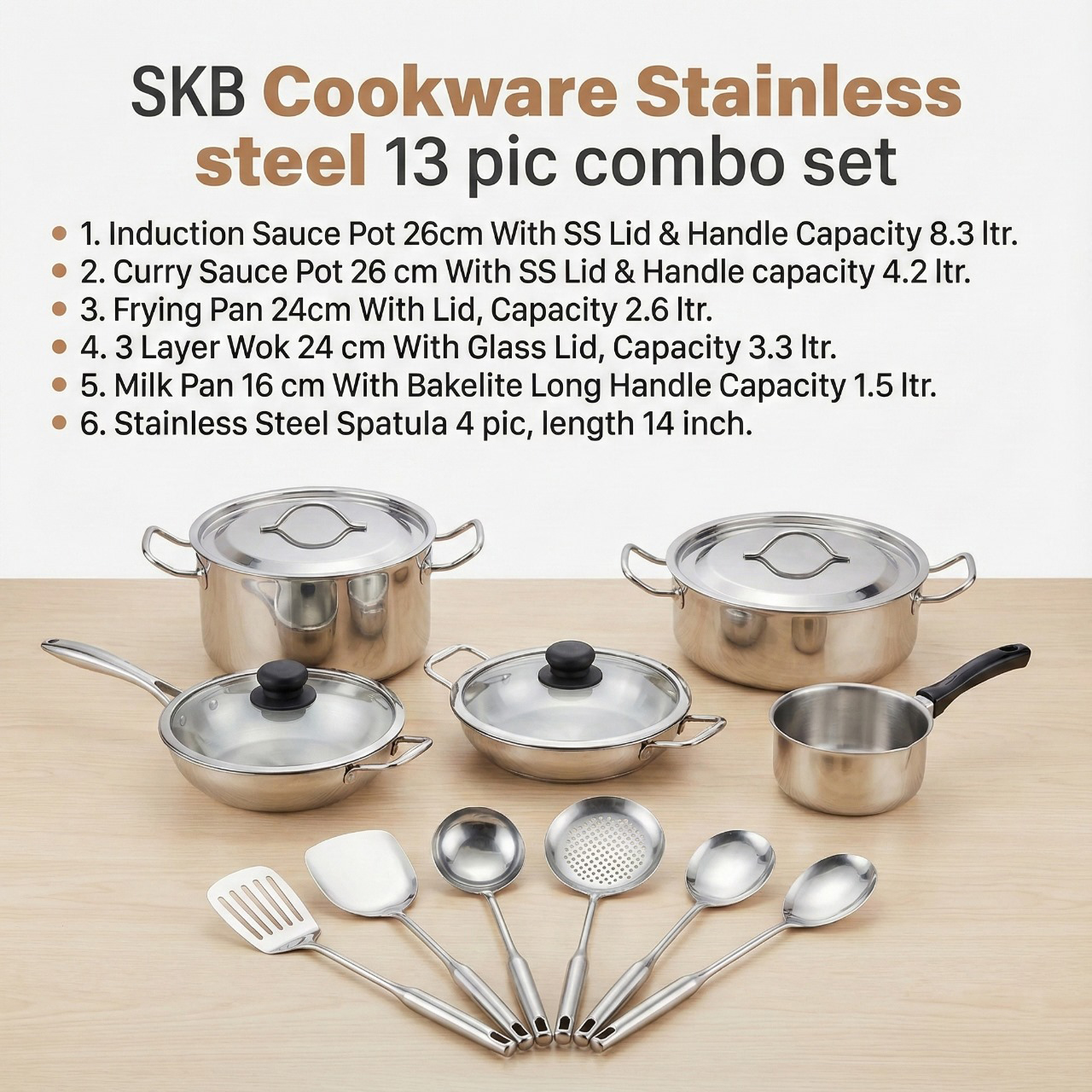 Picture of SKB Cookware Stainless Steel 13 piece Combo Set