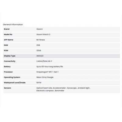 Picture of 100 % Authentic Wear OS by Google Powereda by the Snapdragon® W5 + Gen 1 wearable platform Up to 65-hour long battery life, 32GB large storage 12-channel advanced health monitoring technology Support 160+ sports modes including professional