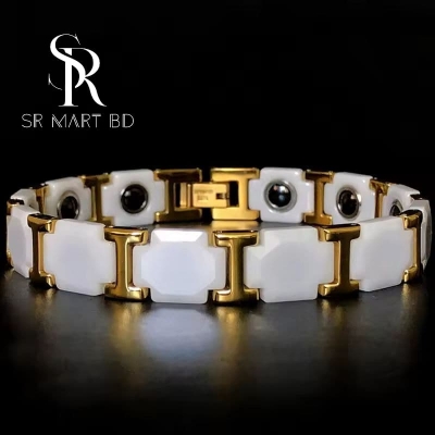 Picture of Tungsten Link Bracelet for Men Polished Link, Puzzle, Ceramic Style (Silver, Black, 18K Gold Plated Optio-Black