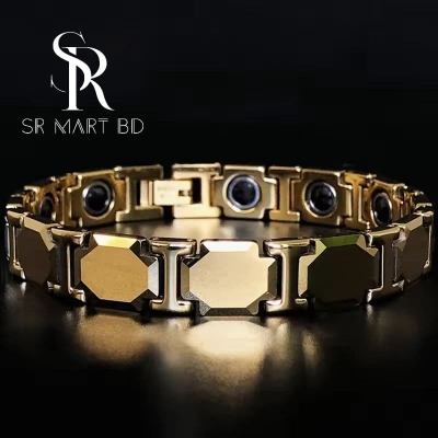 Picture of Tungsten Link Bracelet for Men Polished Link, Puzzle, Ceramic Style (Silver, Black, 18K Gold Plated Optio-Gold