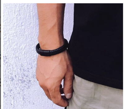 Picture of Black Braided Men Leather Bracelet Stainless Steel Magnetic size 21 cm-code 2,21 CM