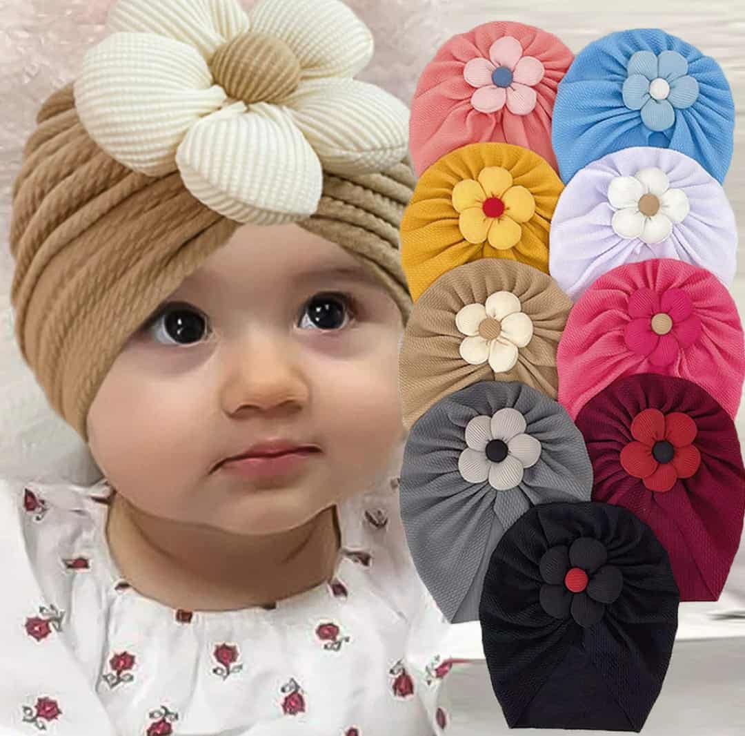 Picture of Solid Color Flower Baby Turban Cap