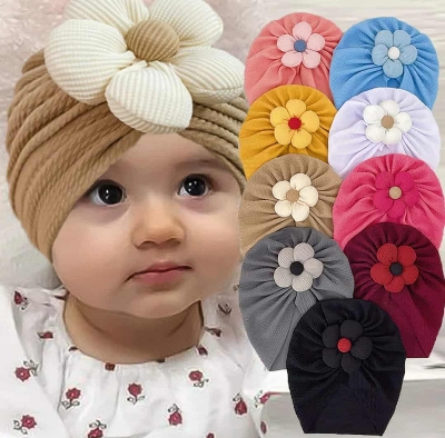 Picture of Solid Color Flower Baby Turban Cap