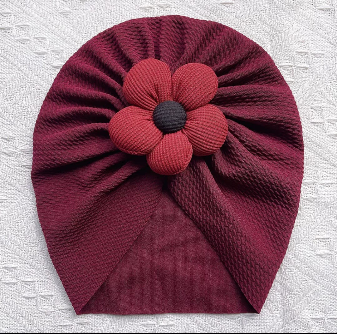Picture of Solid Color Flower Baby Turban Cap