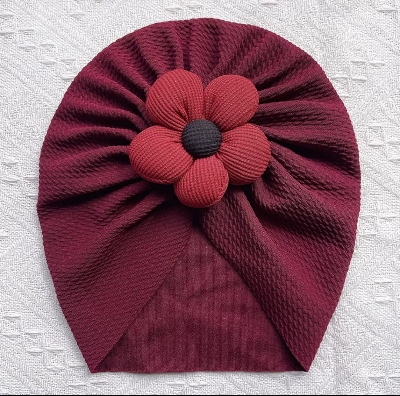 Picture of Solid Color Flower Baby Turban Cap