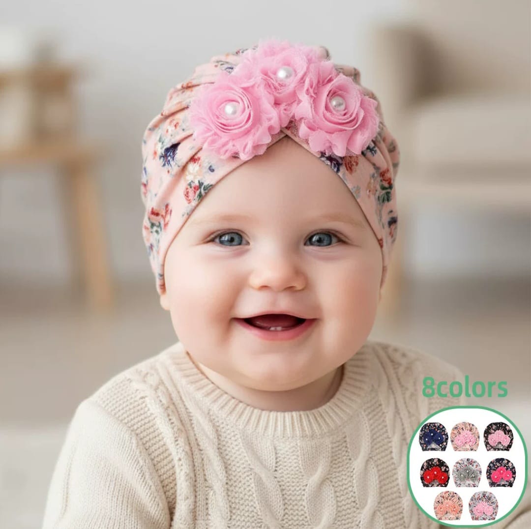 Picture of Solid Color Flower Baby Turban Cap