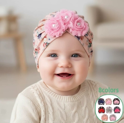 Picture of Solid Color Flower Baby Turban Cap
