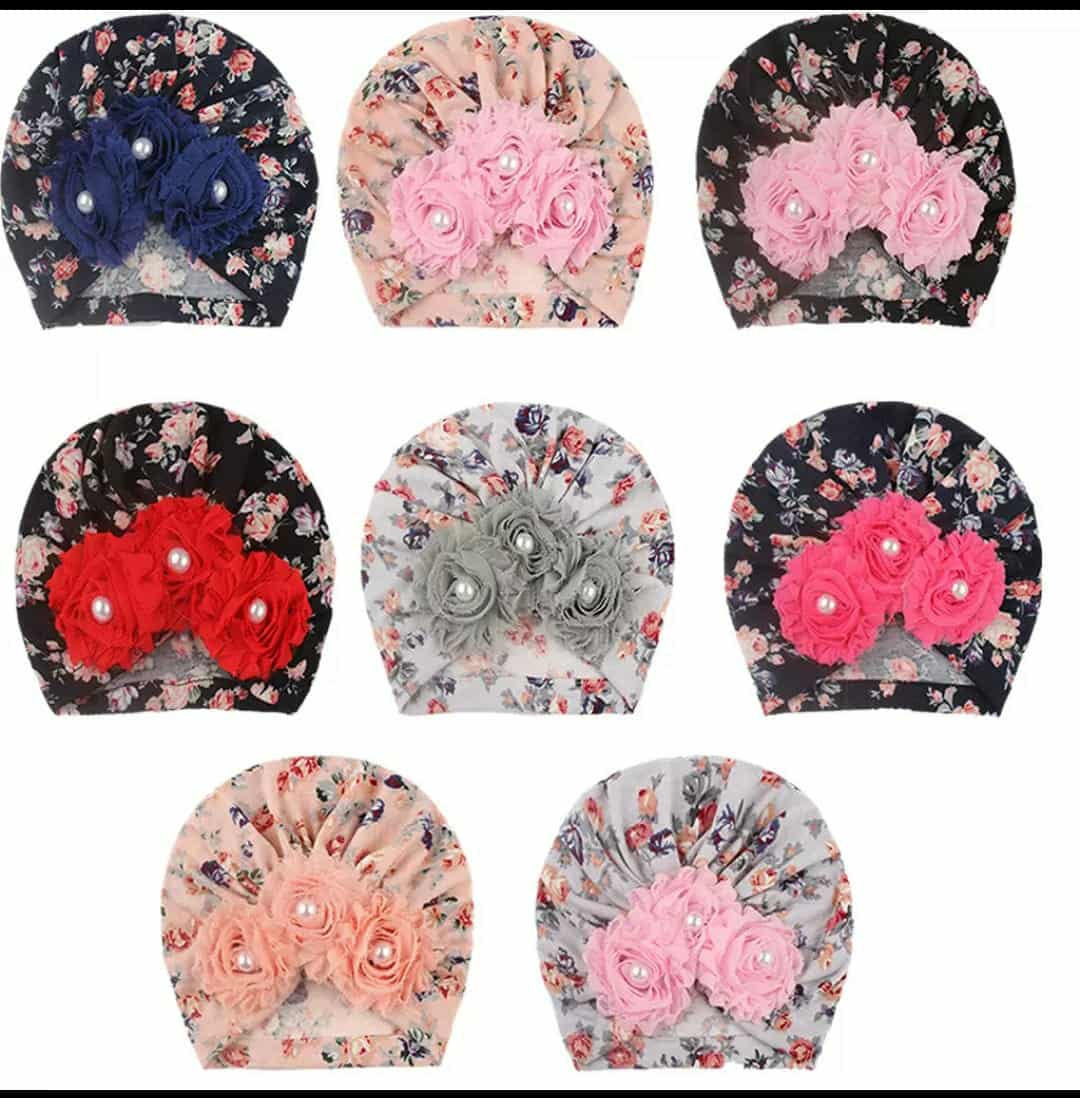 Picture of Solid Color Flower Baby Turban Cap