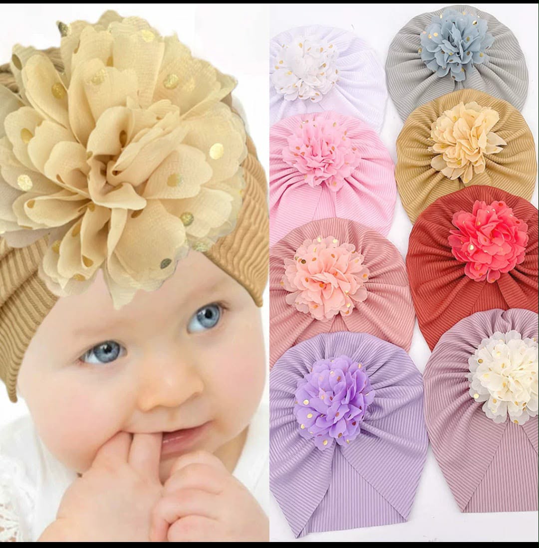 Picture of Solid Color Flower Baby Turban Cap