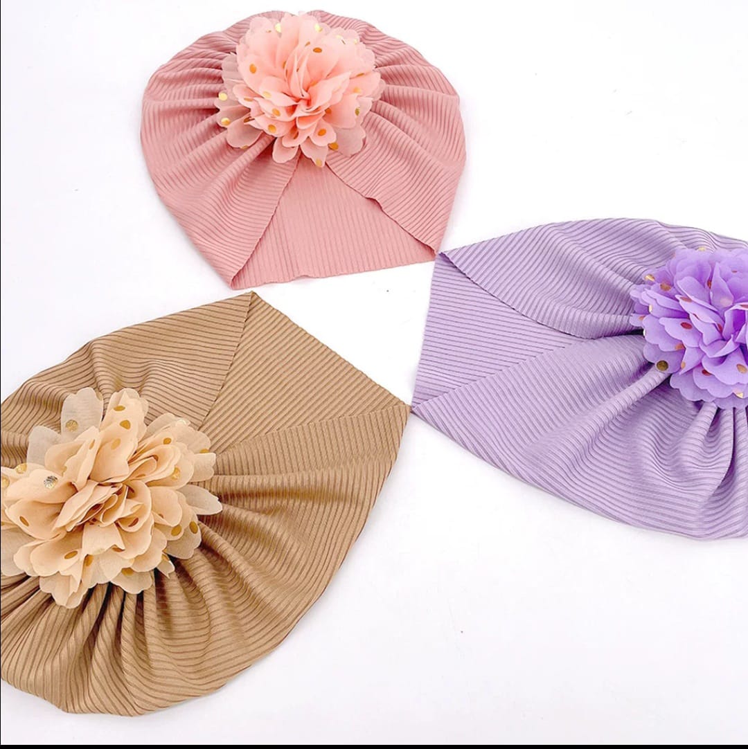 Picture of Solid Color Flower Baby Turban Cap