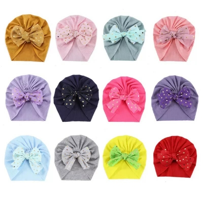 Picture of Solid Color Flower Baby Turban Cap