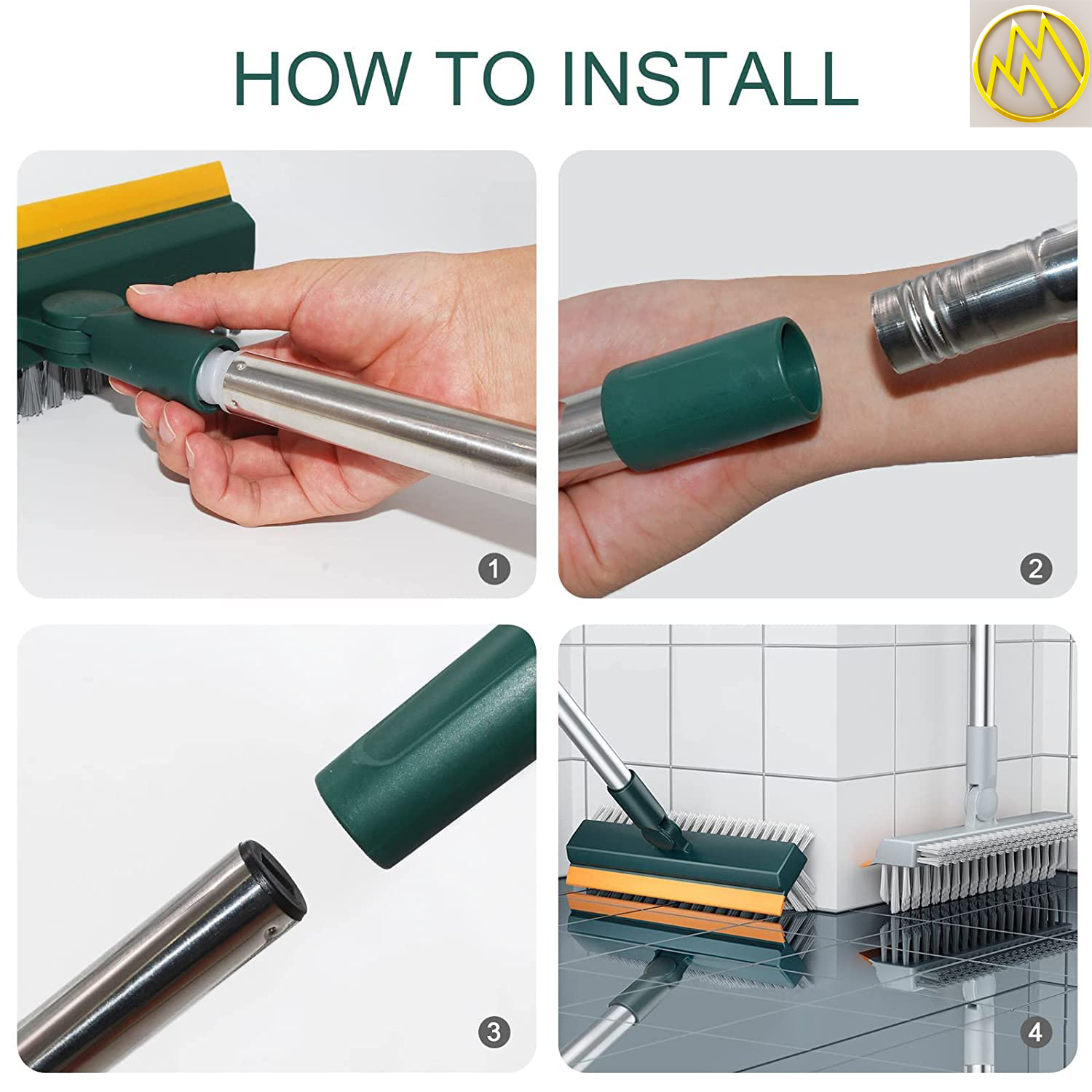 Picture of Bathroom Cleaning Brush with Wiper, 3 in 1 Tiles Cleaning Brush with Long Handle, 120° Rotate Bathroom Floor Cleaning Brush, Floor Scrub Bathroom Brush Home Kitchen