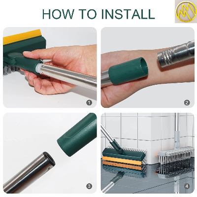 Picture of Bathroom Cleaning Brush with Wiper, 3 in 1 Tiles Cleaning Brush with Long Handle, 120° Rotate Bathroom Floor Cleaning Brush, Floor Scrub Bathroom Brush Home Kitchen