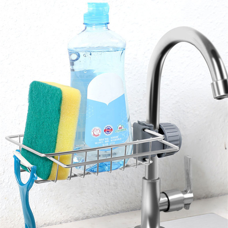Picture of Adjustable Stainless Sink Sponge Holder/ Rack Towel Soap Kitchen Shelf Drainer Basket.