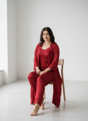 Picture of 5 part shirt pant nightwear set for woman glamourous night suit set