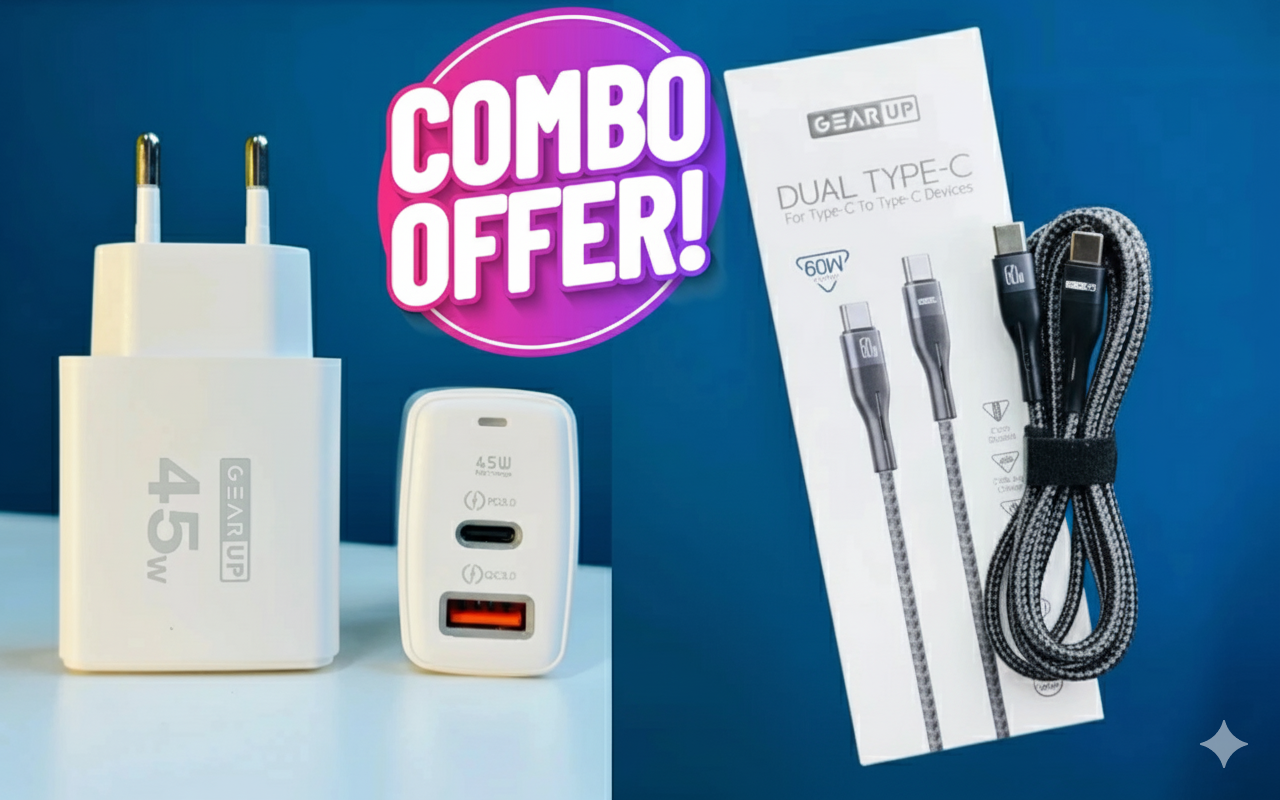 Picture of GearUP 45W Fast Charger and 60W Type-C Cable Combo
