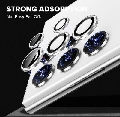 Picture of Samsung S23 Ultra Camera Lens Protector, Keep Lens Original Design, 9H Tempered Glass Metal Ring Camera Cover Screen Protector Case Friendly Night Shot Mode HD Clear