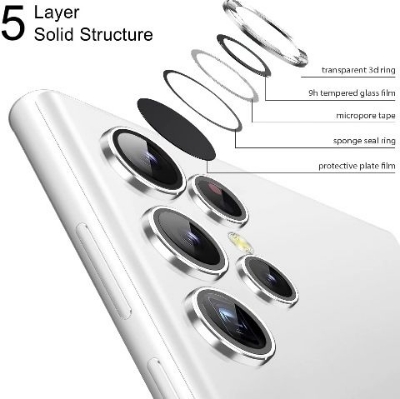 Picture of Samsung S23 Ultra Camera Lens Protector, Keep Lens Original Design, 9H Tempered Glass Metal Ring Camera Cover Screen Protector Case Friendly Night Shot Mode HD Clear
