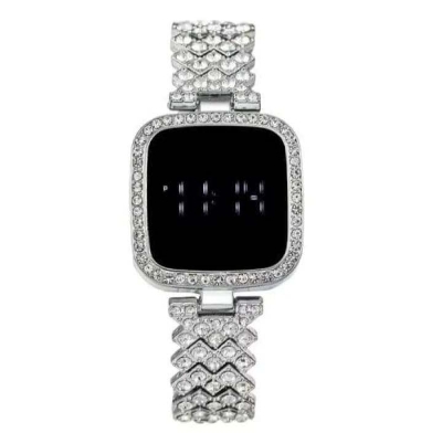Picture of Full Diamond Touch Screen LED Watch Ladies Fashion Quartz Watch Diamond Steel Strap 30M Waterproof Watch for Women & girls