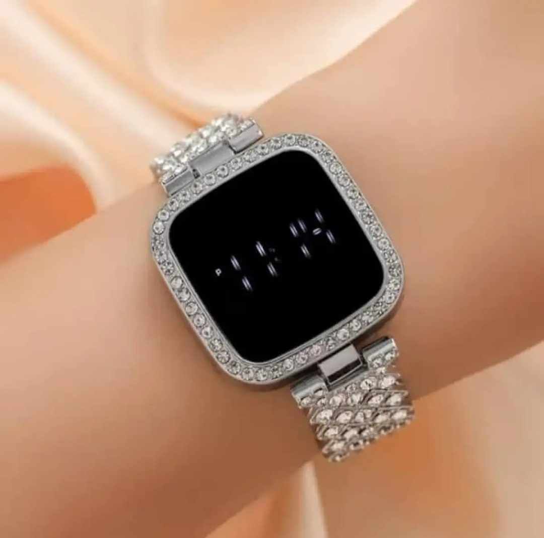 Picture of Full Diamond Touch Screen LED Watch Ladies Fashion Quartz Watch Diamond Steel Strap 30M Waterproof Watch for Women & girls